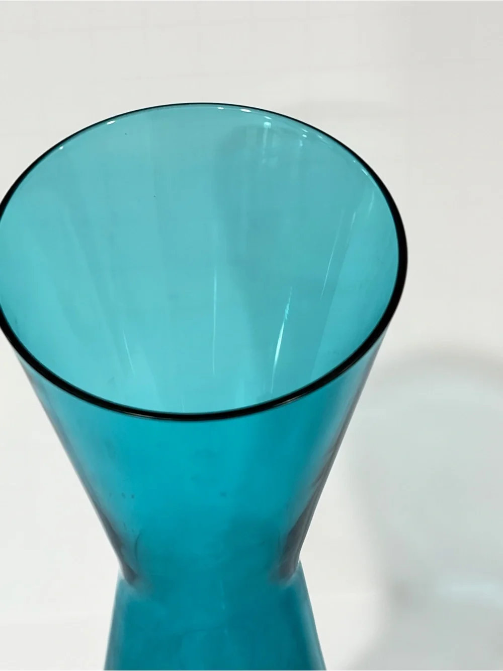 1960s Morgantown #9902 Peacock Blue Slant Top Bud Vase Adams Candle Holder Vtg